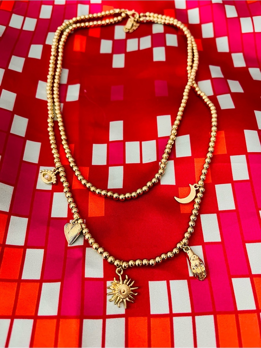 GOLD BOHEMIAN CHARM BEAD TIERED LAYERED NECKLACE
